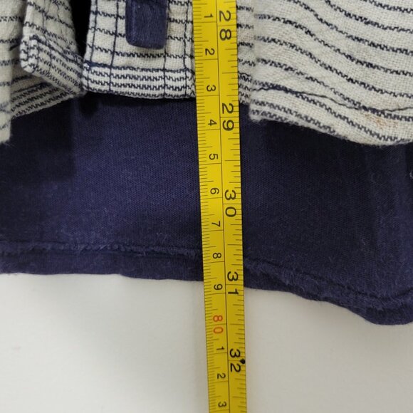 9-H15 StCL Anthropology Navy Blue Striped Shirt Roll Tab Sleeves Pockets XS - Picture 12 of 13